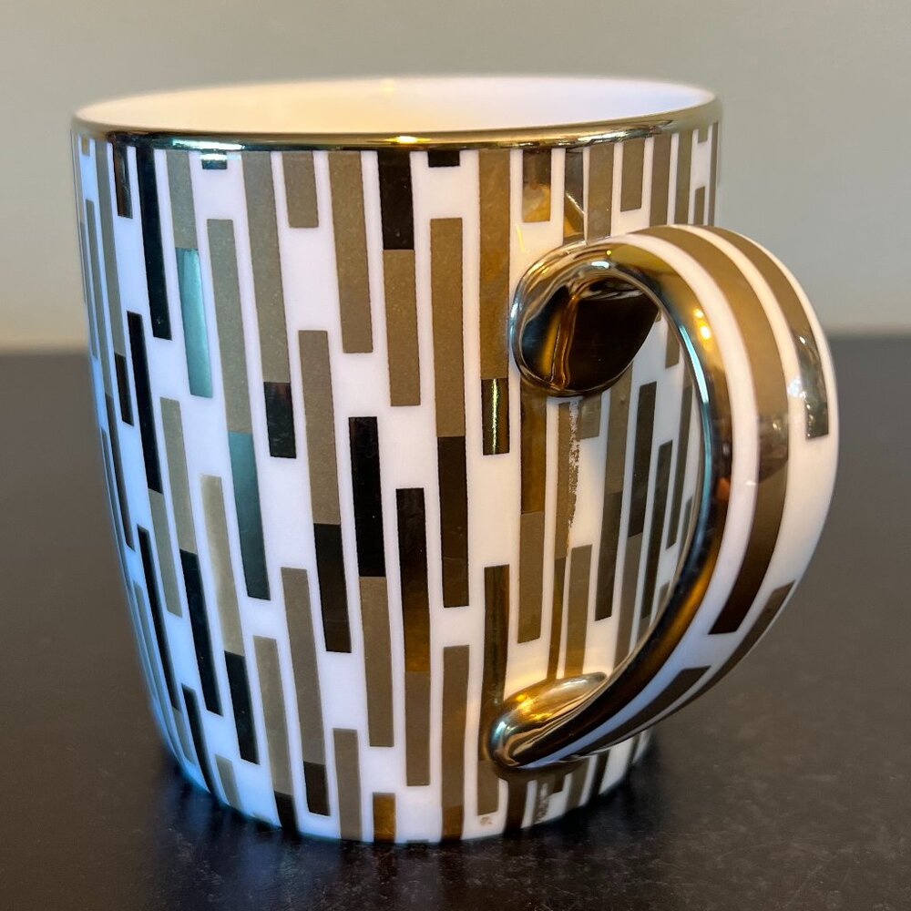 10 Strawberry Street Art Deco Metallic Gold Bar Mug 12oz White Ceramic Coffee